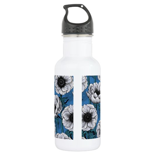 Weißer Anemongarten Edelstahlflasche (Rückseite)