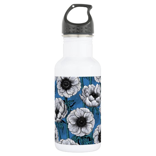 Weißer Anemongarten Edelstahlflasche (Vorderseite)