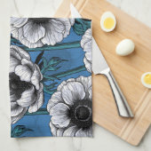 Weißer Anemongarten Geschirrtuch (Viertel Falte)