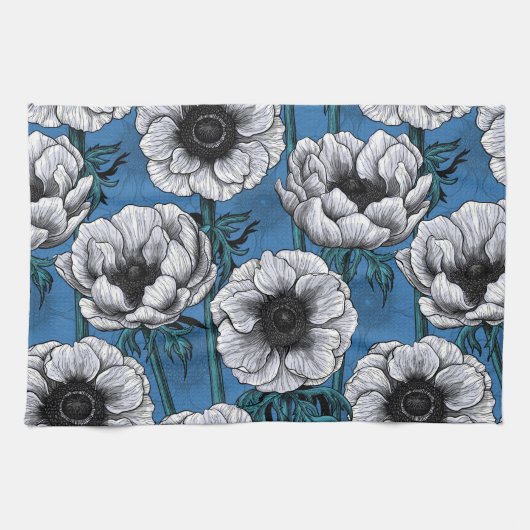 Weißer Anemongarten Geschirrtuch (Horizontal)