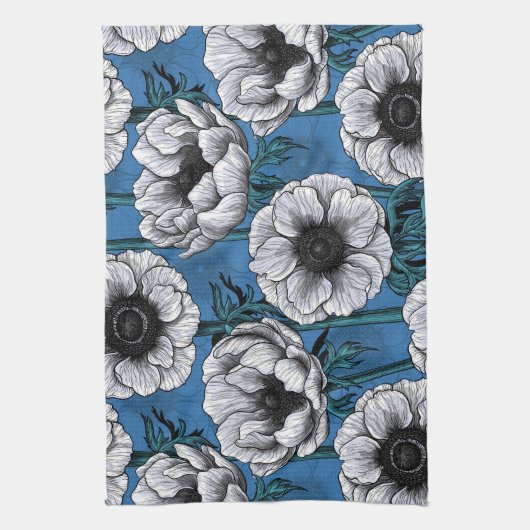 Weißer Anemongarten Geschirrtuch (Vertikal)