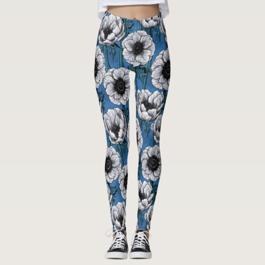 Weißer Anemongarten Leggings (Vorderseite)