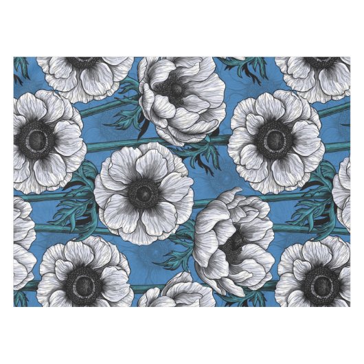 Weißer Anemongarten Tischdecke (Vorderseite (Horizontal))