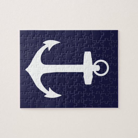 Weißer Anker auf Marine-Blau-Hintergrund Puzzle (Horizontal)