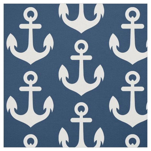 Weißer Anker auf Navy Blue Background Pattern Stoff (Muster)