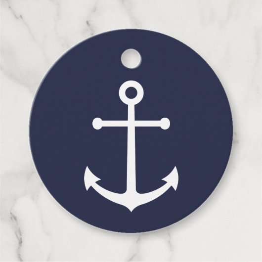 Weißer Anker auf Navy Blue Geschenkanhänger (Vorderseite)