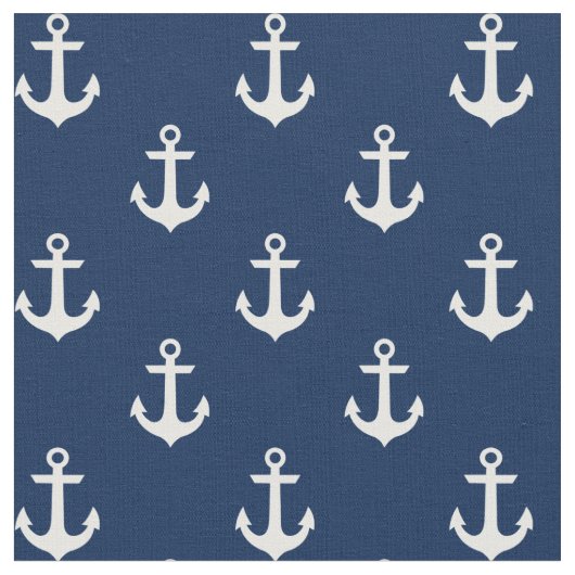 Weißer Anker auf Navy Blue Stoff (Nahaufnahme)