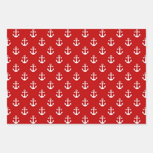 Weißer Anker auf rotem Hintergrund Geschenkpapier Set (Vorderseite)