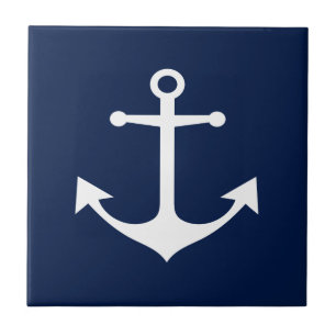 Weißer Anker auf tiefem Blau – maritimes Symbol Fliese