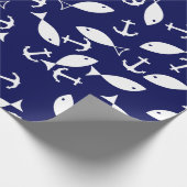 Weißer Anker Blauer Hintergrund Captain Sea Fish Geschenkpapier (Ecke)