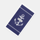 Weißer Anker, Linien und Name auf marineblauen Was Serviette (Ecke)