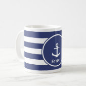 Weißer Anker mit den blauen und weißen Streifen Kaffeetasse (Vorderseite Links)