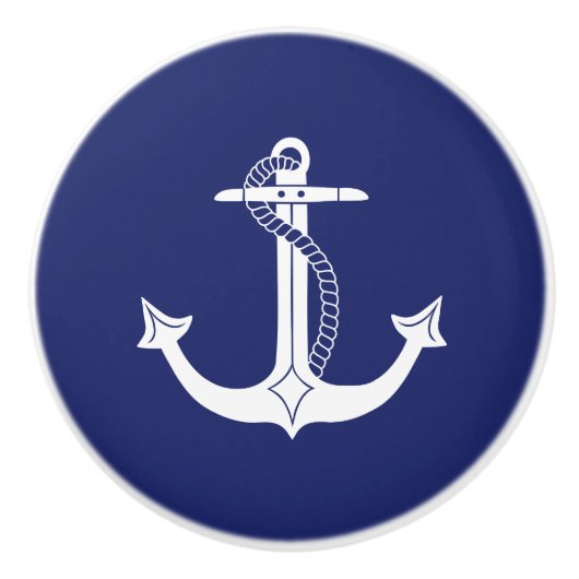 Weißer Anker mit Seil auf Navy Blue Keramikknauf (Vorderseite)