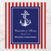 Weißer Anker, Navy-Frame, weißer Streifen, DIY BG Weinetikett (Einzelnes Label)