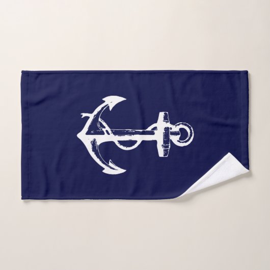 Weißer Anker und dunkelblauer Hintergrund Badhandtuch Set (Handtuch)