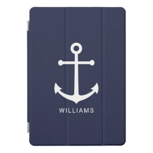 Weißer Anker und Individuelle Name auf Navy Blue iPad Pro Cover