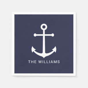 Weißer Anker und Individuelle Name auf Navy Blue Serviette