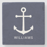 Weißer Anker und Individuelle Name auf Navy Blue