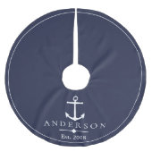 Weißer Anker und Navy Blau | PERSONALISIERT Polyester Weihnachtsbaumdecke (Vorderseite)