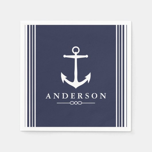 Weißer Anker und Navy Blau | PERSONALISIERT Serviette (Vorderseite)