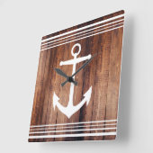 Weißer Anker und Streifen, aus Holz Quadratische Wanduhr (Winkel)
