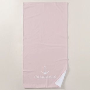Weißer Ankerpinsel, rosa, Name des benutzerdefinie Strandtuch