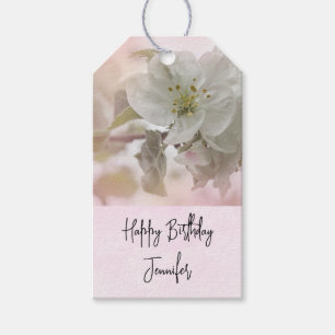 Weißer Apfelblütenfotografie Geburtstag Geschenkanhänger