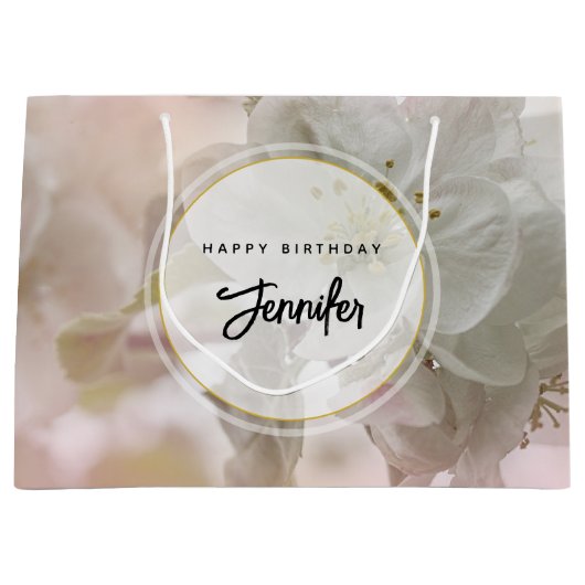 Weißer Apfelblütenfotografie Geburtstag Große Geschenktüte (Vorderseite)