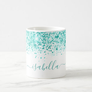 Weißer aquamariner Glitzer, türkisgrüner türkisfar Kaffeetasse