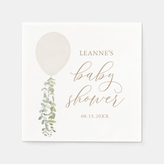 Weißer Aquarellballon Eucalyptus Baby Dusche Serviette (Vorderseite)