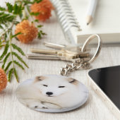 Weißer arktischer Fuchs im Schnee Schlüsselanhänger (Seite)