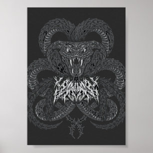 Weißer Art Deco Serpent   Ornamentale Cobra-Grafik Poster