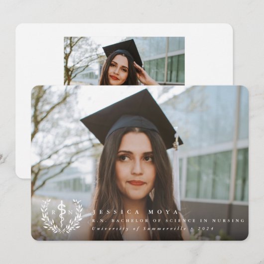Weißer Asclepius RN Abschluss für Krankenschwester Ankündigung (Vorne/Hinten)