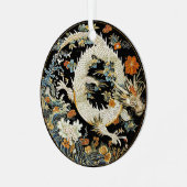 Weißer asiatischer Drache und Blume Ornament Aus Metall (Vorderseite links)