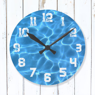 Weißer Athletik-Grunge-Zahlen blauer Swimmingpool Große Wanduhr