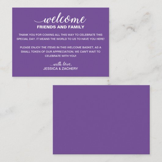 Weißer auf Lila Hochzeit Begrüßungsbeutel Platzkarte (Vorne/Hinten)