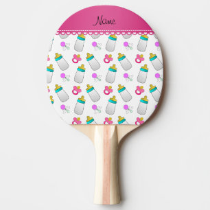 Weißer Babyflaschen-Geklapper-NamensSchnuller Tischtennis Schläger