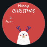 Weißer Bär mit Antlers Custom Christmas Geschenk Runder Aufkleber<br><div class="desc">Weißer Bär mit Antlern Frohe Weihnachtsgeschenk Etikett Personalisierte Aufkleber</div>