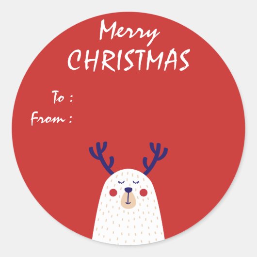 Weißer Bär mit Antlers Custom Christmas Geschenk Runder Aufkleber (Vorderseite)