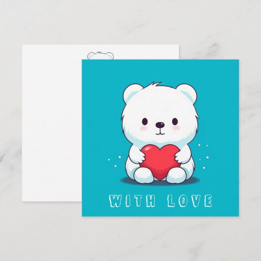 Weißer Bär mit Herz, personalisiert Einladung (Vorne/Hinten)