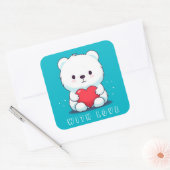 Weißer Bär mit Herz, personalisiert Quadratischer Aufkleber (Umschlag)