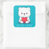 Weißer Bär mit Herz, personalisiert Quadratischer Aufkleber (Tasche)