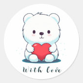 Weißer Bär mit Herz, personalisiert Runder Aufkleber (Vorderseite)