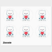 Weißer Bär mit Herz, personalisiert Runder Aufkleber (Blatt)