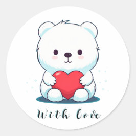 Weißer Bär mit Herz, personalisiert Runder Aufkleber
