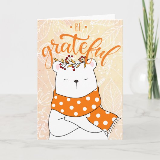 Weißer Bär mit Orange Scarf - Seien Sie dankbar Karte (Vorderseite)