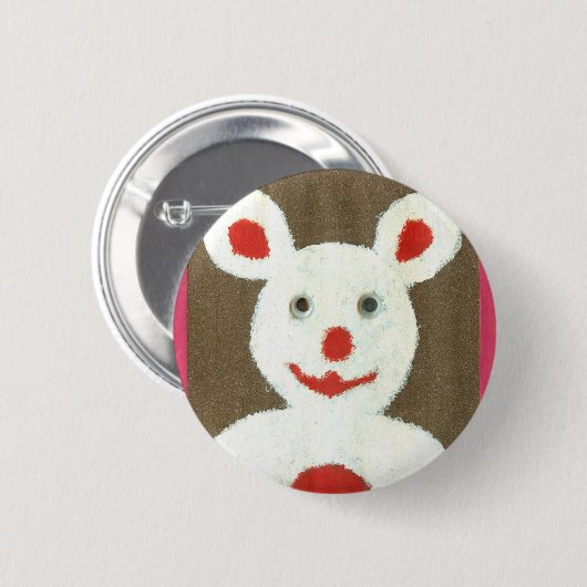 Weißer Bär mit Roter Nase, Mund und Ohren (Santa) Button (Vorne & Hinten)