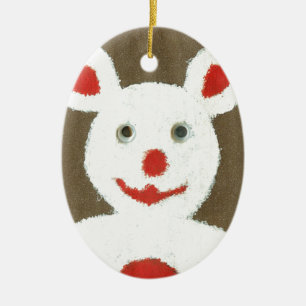 Weißer Bär mit Roter Nase, Mund und Ohren (Santa) Keramik Ornament