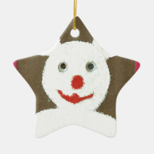 Weißer Bär mit Roter Nase, Mund und Ohren (Santa) Keramikornament