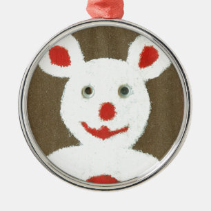 Weißer Bär mit Roter Nase, Mund und Ohren (Santa) Silbernes Ornament